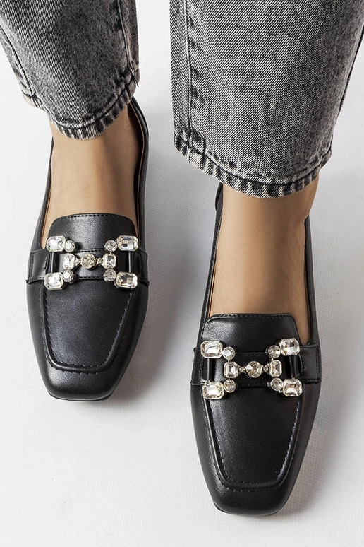 Schwarze Damenmokassins mit Zirkonen,... Schwarze Damenmokassins mit Zirkonen,...