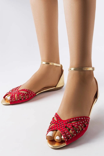 Rote durchbrochene Sandalen mit Zirkonen Aubrette