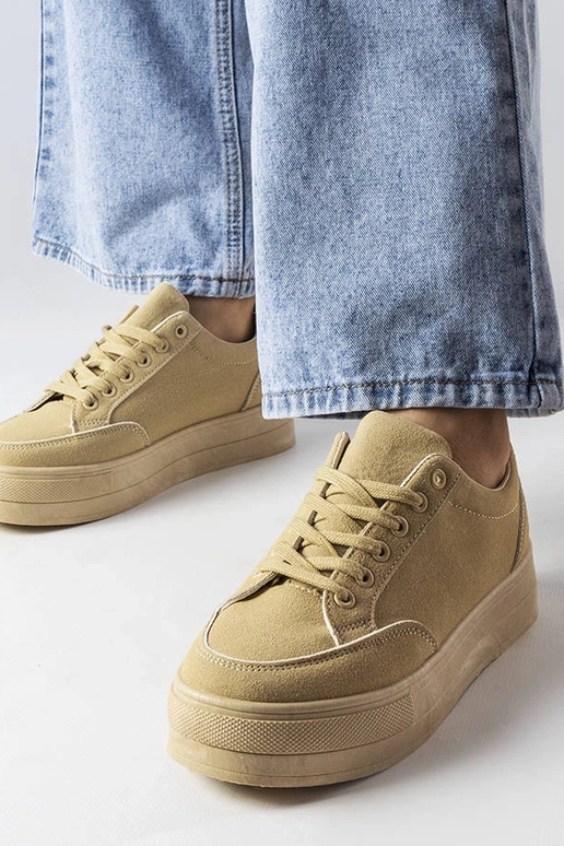 Sandfarbene Sneakers auf Plattform,...