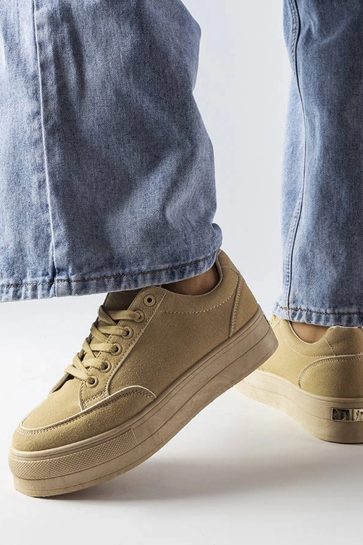 Sandfarbene Sneakers auf Plattform,...