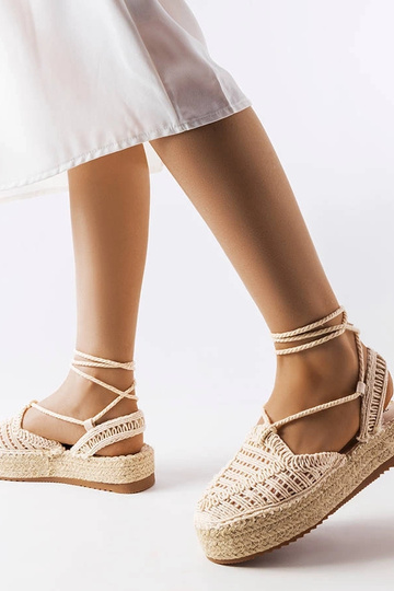 Sandfarbene Schnür-Espadrilles, „Partenia"