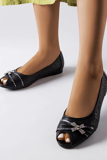Durchbrochene schwarze Ballerinas mit Simpsville-Schleife 2
