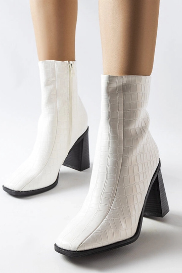 Belluci weiße Stiefeletten mit Krokodilleder-Imitat