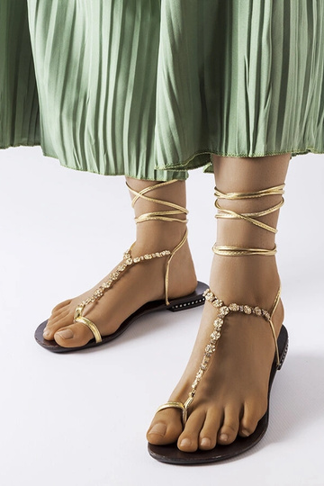 Troghi goldene Sandalen mit Zirkonen