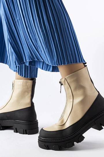 Beige Damenstiefeletten mit...