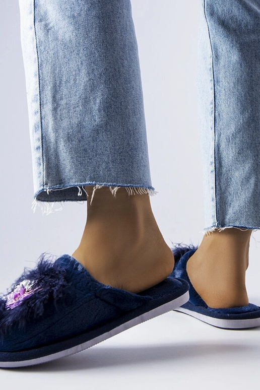 Marineblaue warme Hausschuhe mit...