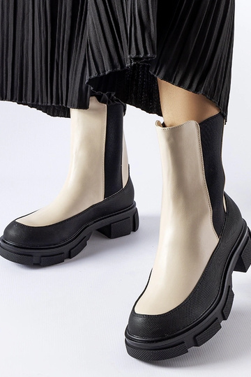 Beige und schwarze Schlupfstiefeletten Faisal