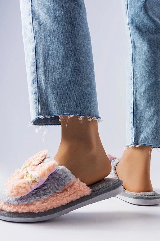 Graue und rosa Hausschuhe mit Schleife