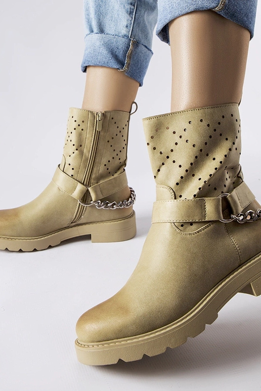 Grüne durchbrochene Stiefeletten mit...