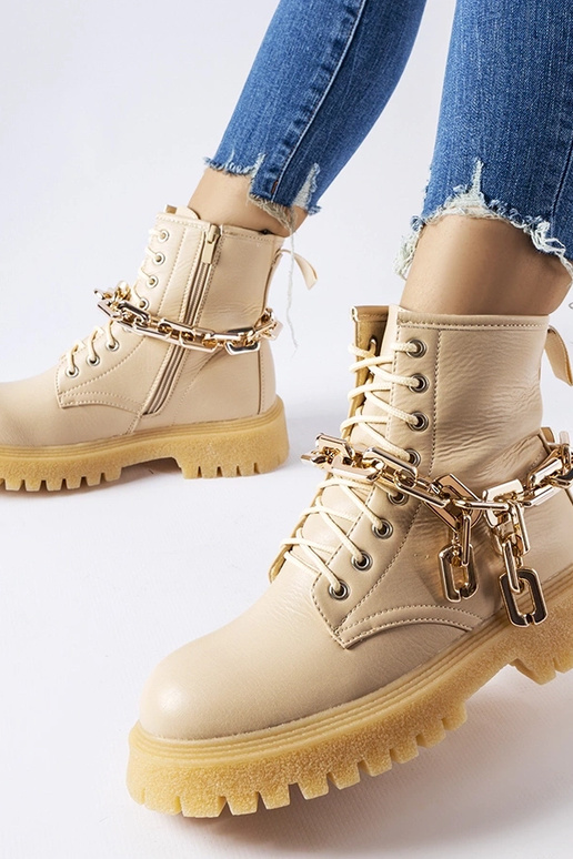 Beige Bowling-Stiefel mit Kette