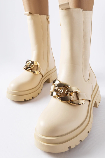 Beige Stiefeletten mit Kette Thierry 2