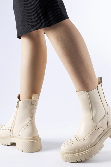 Beige Stiefel mit Nähten,... 2
