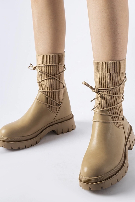 Beige Sockenstiefel mit Schnürung Eliot