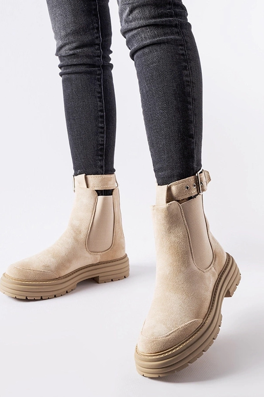 Beige Stiefeletten mit Zierschließe...