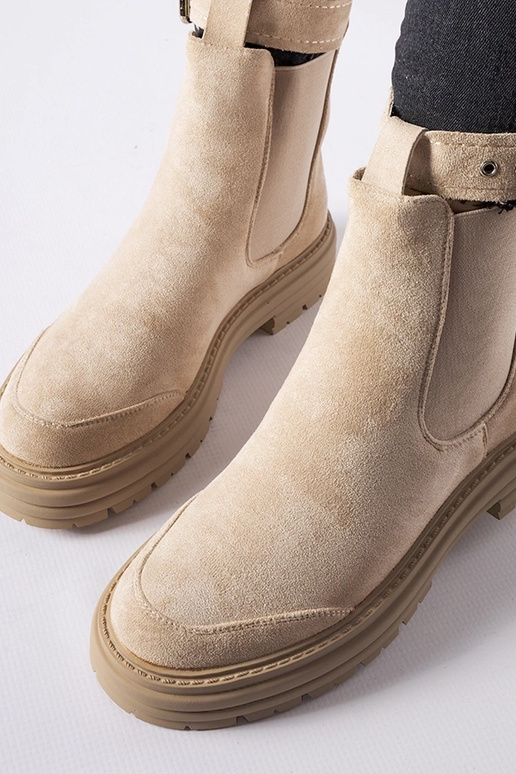 Beige Stiefeletten mit Zierschließe...