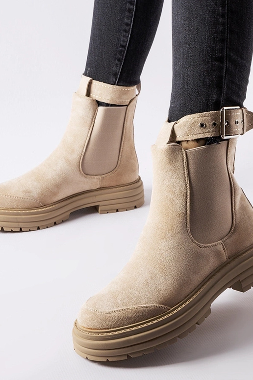 Beige Stiefeletten mit Zierschließe...