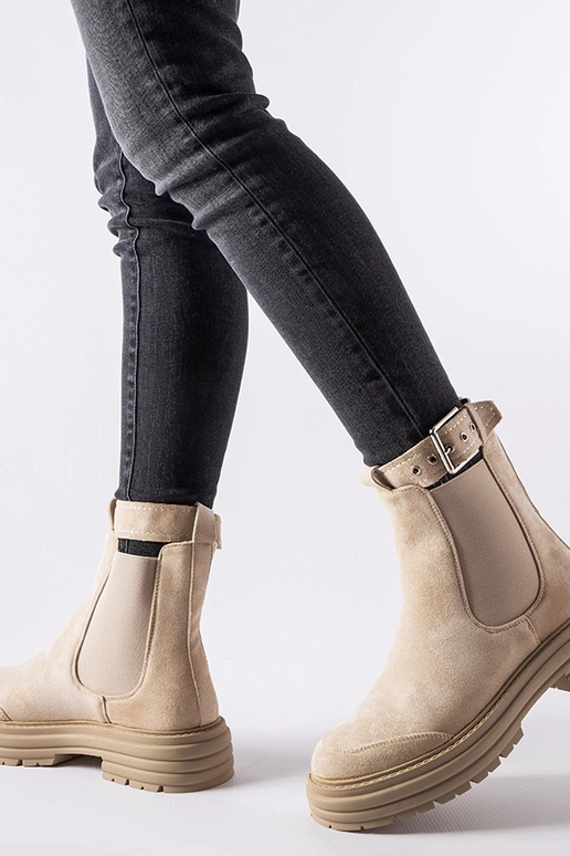 Beige Stiefeletten mit Zierschließe...