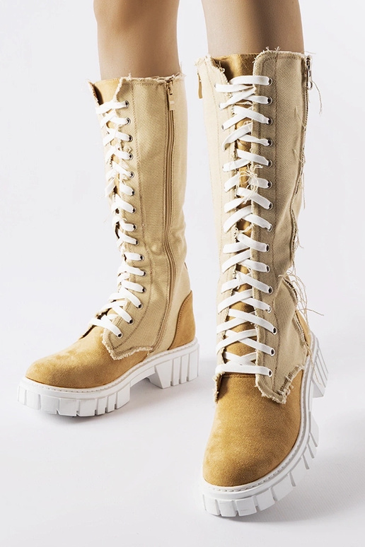 Beige Stoff-Winter-Overknee-Stiefel,...