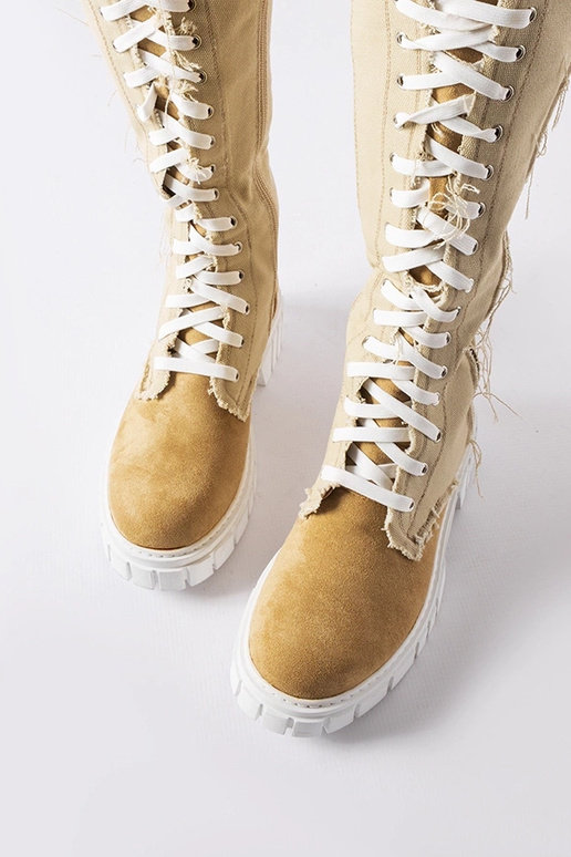 Beige Stoff-Winter-Overknee-Stiefel,...