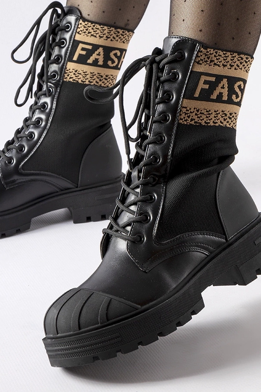 Schwarze Sock Boots mit braunem...