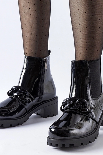 Schwarze isolierte Lacklederstiefel mit Schnalle Leo