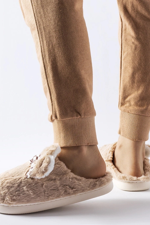 Beige isolierte Damen-Hausschuhe mit...