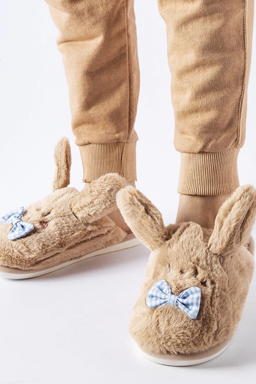 Beige Hausschuhe mit Ohren und...
