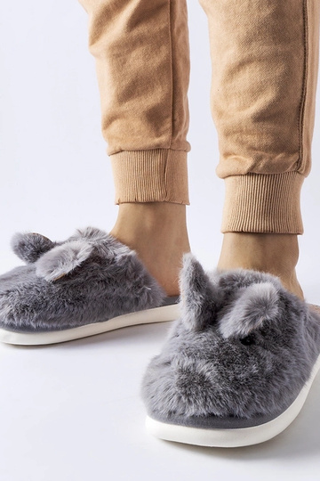 Graue warme Hausschuhe mit...