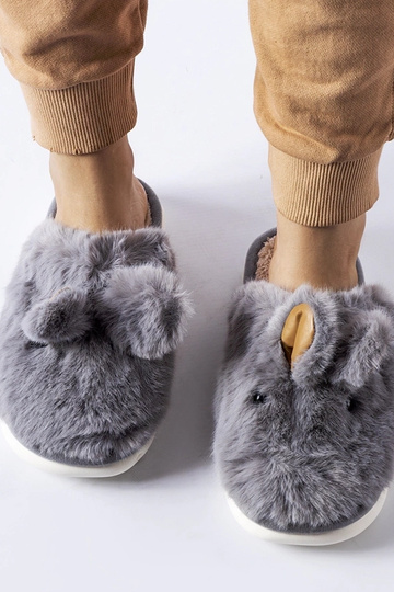 Graue warme Hausschuhe mit... 2