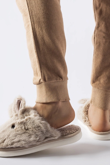 Beige warme Hausschuhe mit... 2