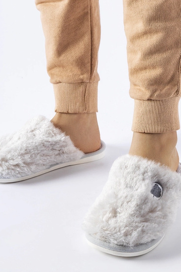 Graue warme Hausschuhe mit...