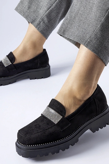 Schwarze Nicholls Kunstwildleder-Schuhe mit Zirkonia
