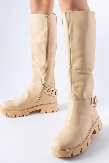 Beige flache Stiefel mit...