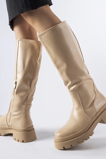 Beige flache klassische Stiefel Christien 2