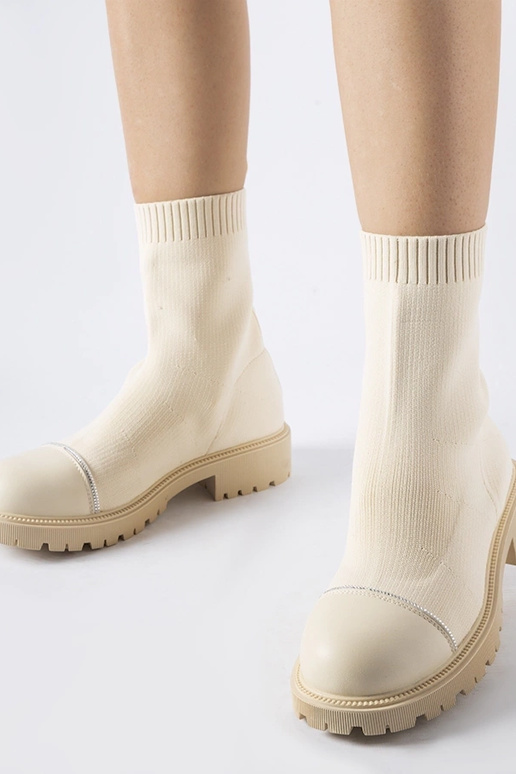 Beige Sock Boots mit Strasssteinen Vail