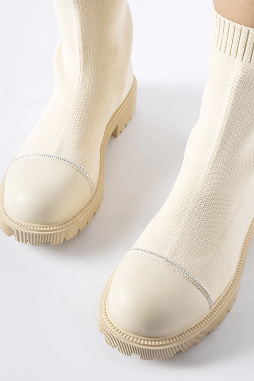 Beige Sock Boots mit Strasssteinen Vail