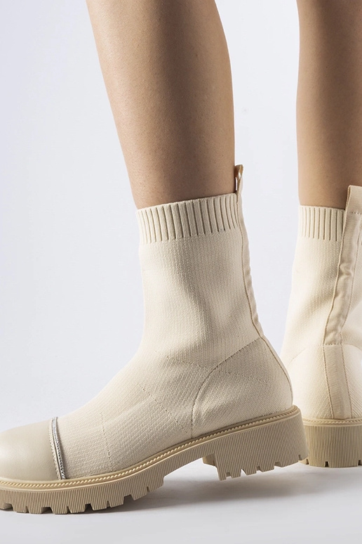 Beige Sock Boots mit Strasssteinen Vail