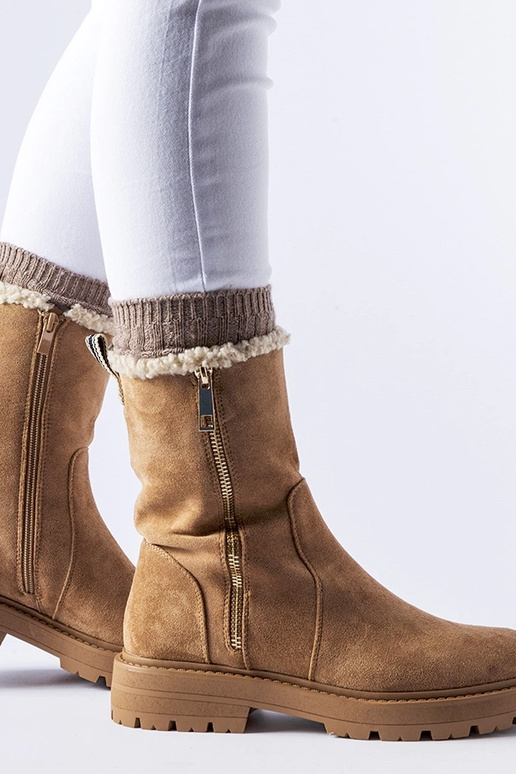 Beige gefütterte Stiefeletten mit...