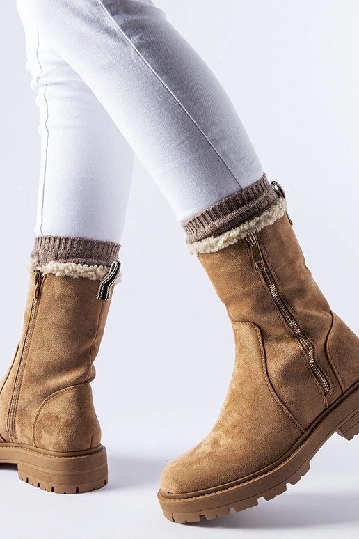 Beige gefütterte Stiefeletten mit...