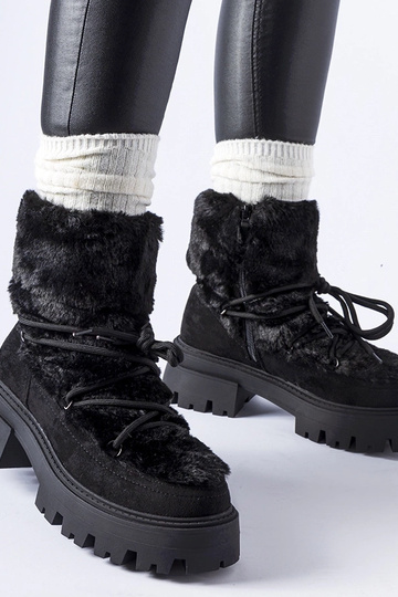 Schwarze Stiefeletten mit dekorativem Fell Frediano