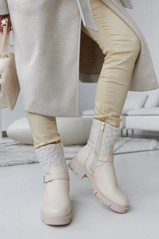 Beige Stiefeletten mit dekorativer...