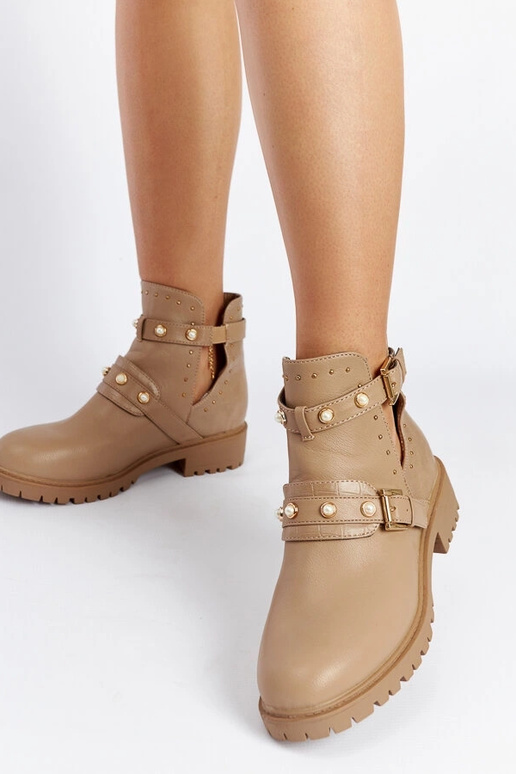 Beige Stiefeletten mit Cutout und...