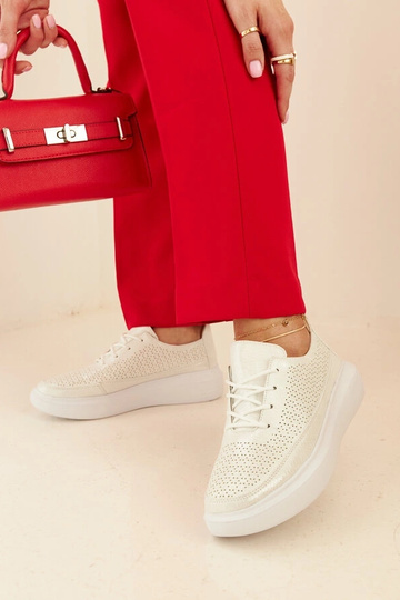 Silberne Plateau-Sneaker für Damen mit Schnürung, durchbrochenes Muster Lori