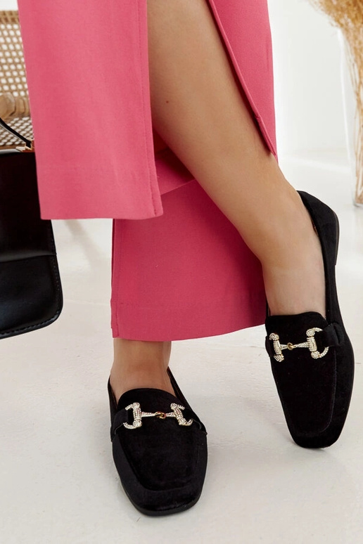 Schwarze Samtmokassins mit Zirkonen...