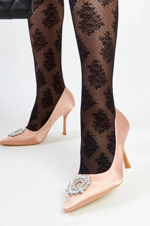 Beige satinierte Stilettos mit... Beige satinierte Stilettos mit...