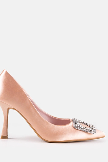 Beige satinierte Stilettos mit Zirkonen Clemente 2