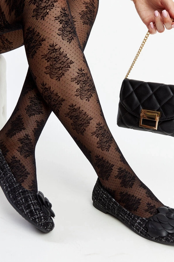 Schwarze Ballerinas mit dekorativer Blume Mateja
