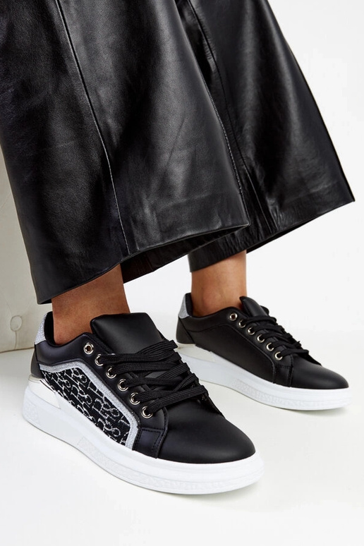 Schwarze Glitzer-Plateau-Sneakers Fekete Schwarze Glitzer-Plateau-Sneakers Fekete