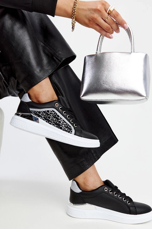 Schwarze Glitzer-Plateau-Sneakers Fekete Schwarze Glitzer-Plateau-Sneakers Fekete