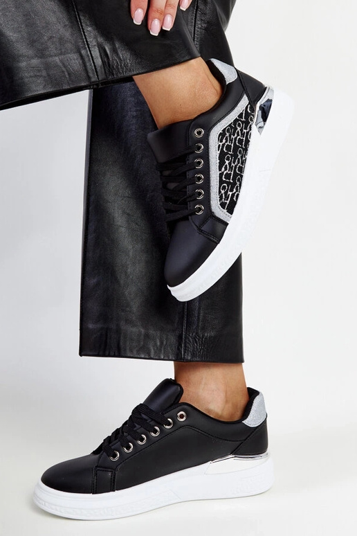 Schwarze Glitzer-Plateau-Sneakers Fekete Schwarze Glitzer-Plateau-Sneakers Fekete